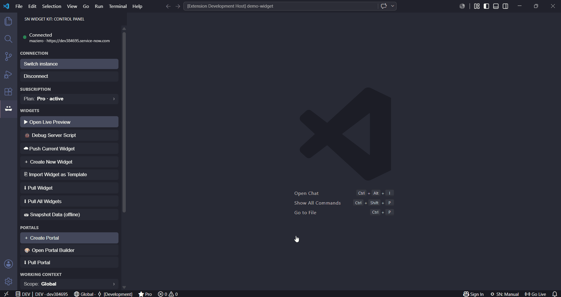 Editing a portal page on the visual canvas, then saving back to the instance